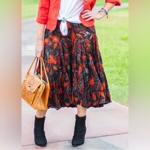 PHILOSOPHY Peasant Skirt STUNNING Smocked Full Black Red Orange EUC BBC
